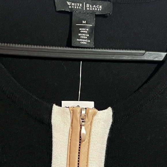 #37 WHITE HOUSE BLACK MARKET • CARDIGAN W. LEATHER TRlM • NWT - Picture 2 of 5